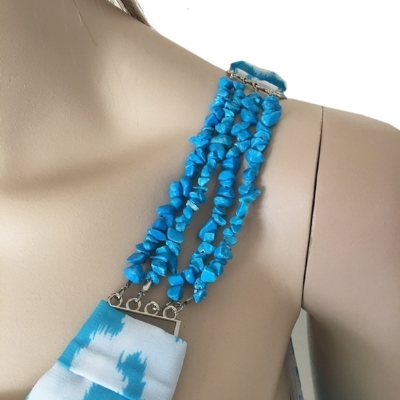 LE Chateau Flowy Chiffon One Shoulder Blouse with simulated turquoise stone - Picture 6 of 12